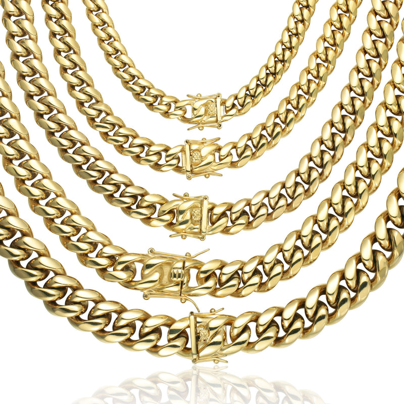 14MM 14K Gold Plated Stainless Steel Miami Cuban Link Chain Necklace