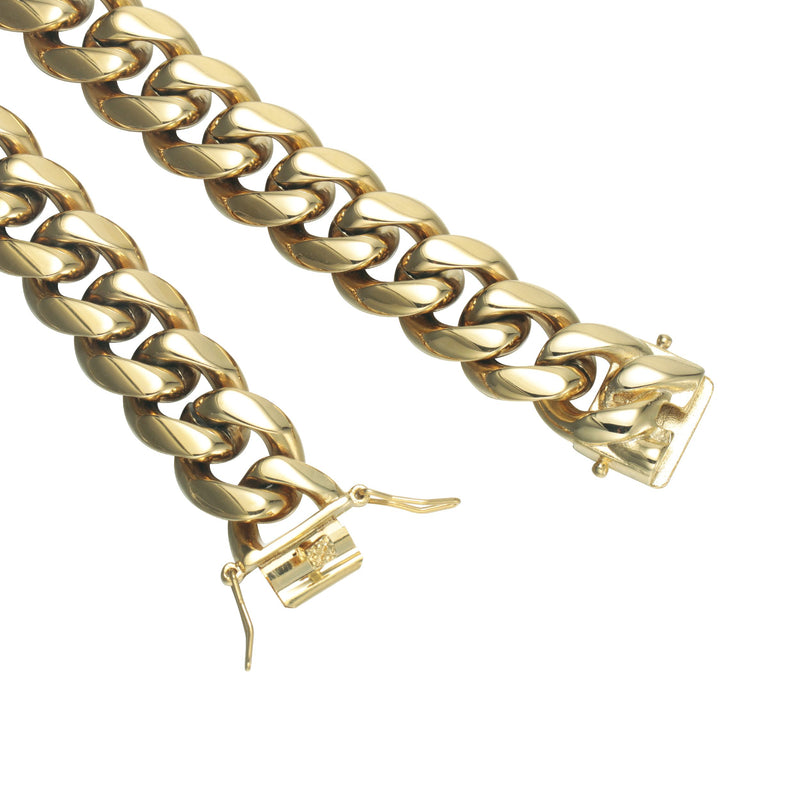 14MM 14K Gold Plated Stainless Steel Miami Cuban Link Chain Necklace