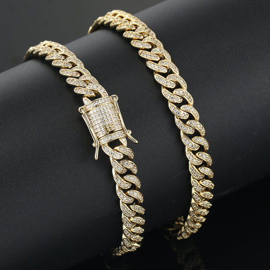 8MM 14K Gold Plated Iced Out Micro Cuban Link Bracelet