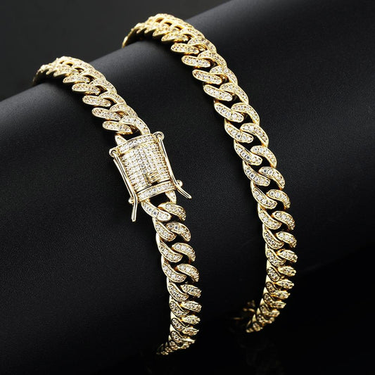 8MM 14K Gold Plated Iced Out Micro Cuban Link Bracelet