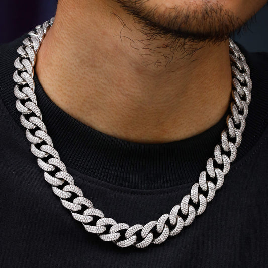 15MM White Gold Plated Chunky Iced out Cuban Link Chain Necklace