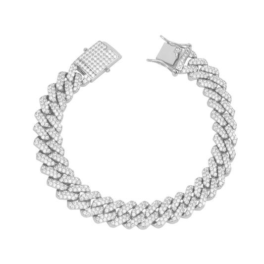 12MM White Gold Plated Iced Out Cuban Link Bracelet