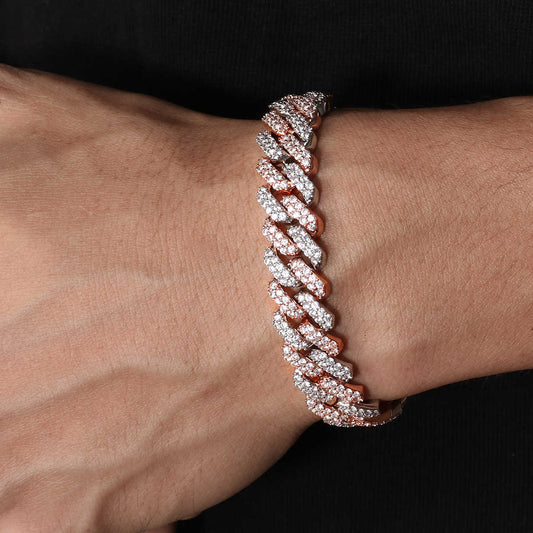 12MM 2 Tone Plated Iced Out Cuban Link Bracelet