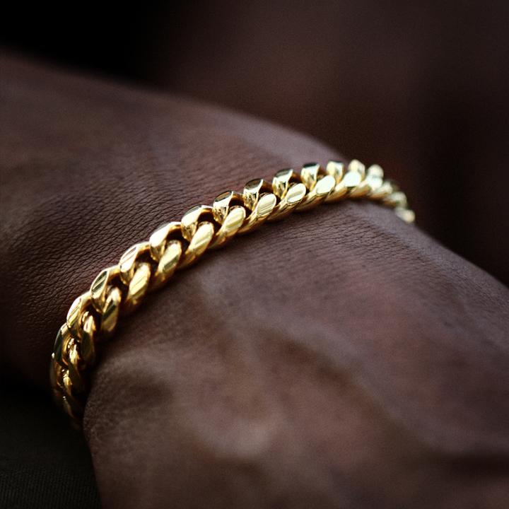 18K Gold Plated Solid Stainless Steel Iced Out Miami Cuban Link Bracelet For Men TRIPOD JEWELRY