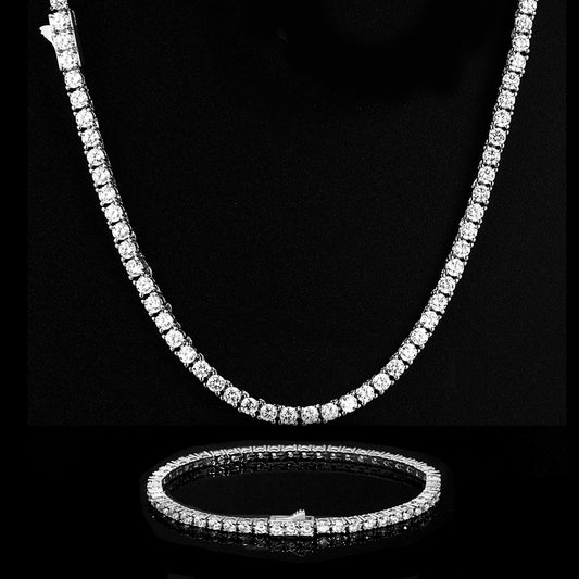 4MM White Gold Plated Tennis Chain and Bracelet Set