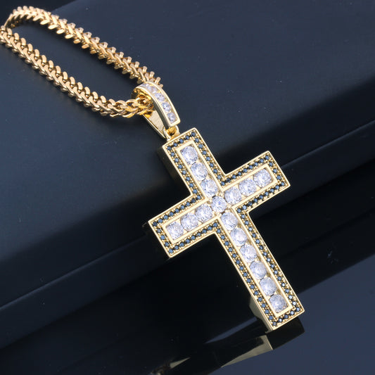 14K Gold Iced Double Layered Cross Pendant