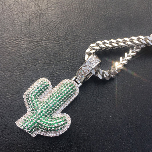 White Gold Diamond Cactus Pendant