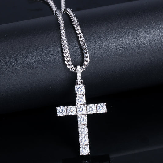 White Gold CZ Stone Cross Pendant