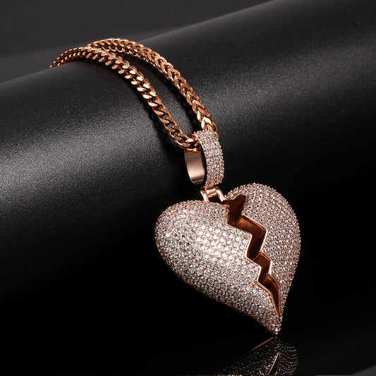 Rose Gold Iced Out Break Heart Pendant