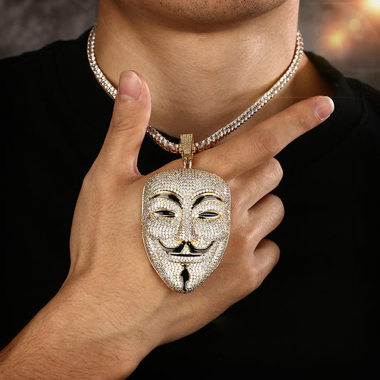 14K Gold Iced Out Vendetta Mask Pendant Necklace