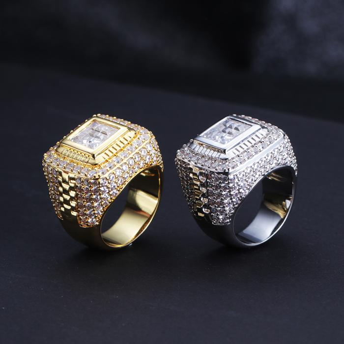 14K Gold Iced Out Square Ring Tripodjewelry