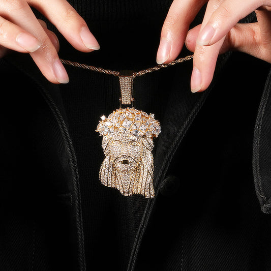 Gold Iced Out Jesus Pendant