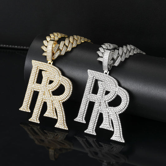 Gold Zircon Letter RR  Letter Pendant