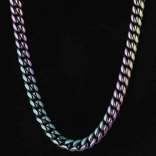 12MM Rainbow Miami Cuban Link Chain Necklace Tripodjewelry