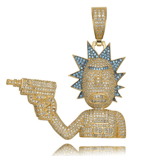 Gold/White Gold Rick And Morty Iced Pendant