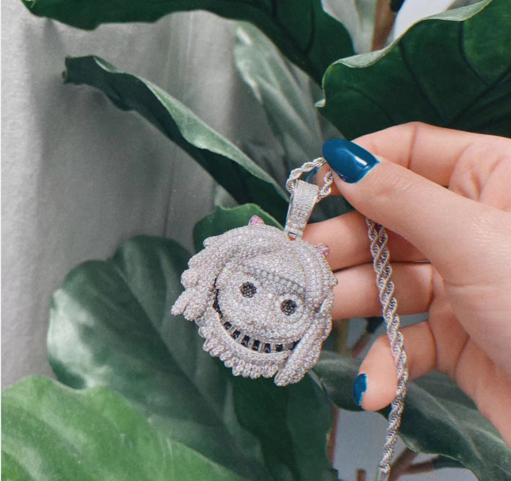 White Gold Large Iced Out Emoj Pendant Fit 18mm Chain - Tripodjewelry