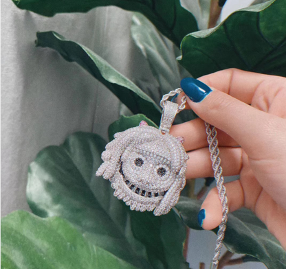 White Gold Large Iced Out Emoj Pendant Fit 18mm Chain - Tripodjewelry