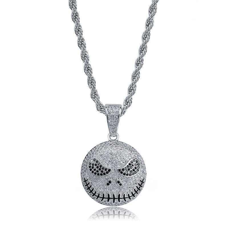 White Gold Iced Jack Skellington Pendant