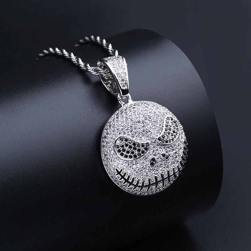 White Gold Iced Jack Skellington Pendant