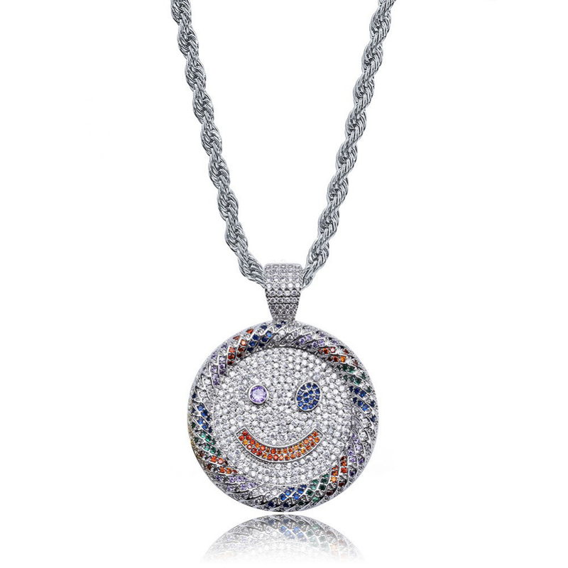 White Gold Iced Multicolour Smile Pendant