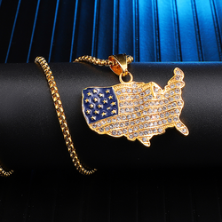 18K Gold Iced America Map Pendant