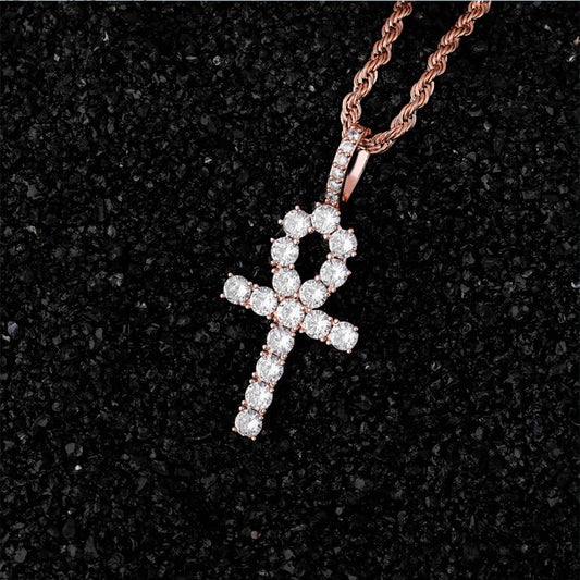 Rose Gold Iced Out Ankh Cross Pendant