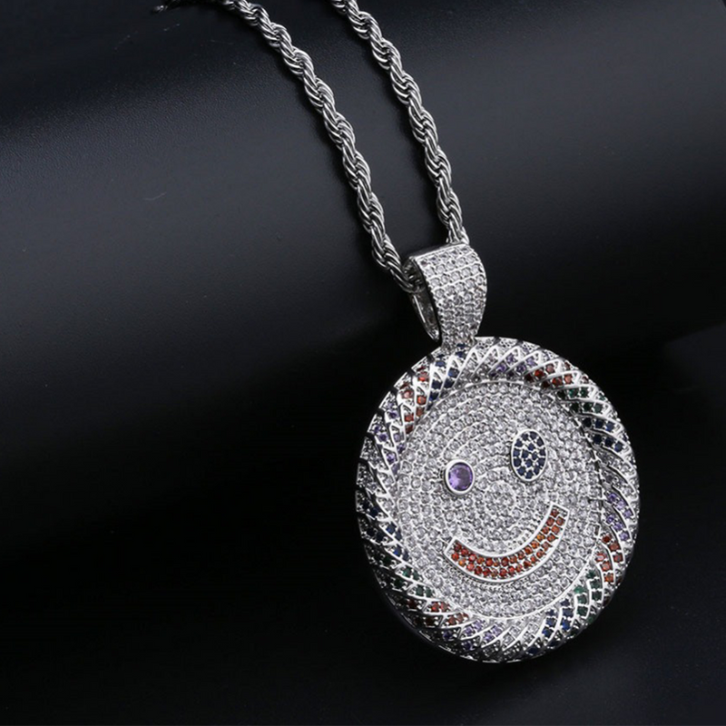 White Gold Iced Multicolour Smile Pendant