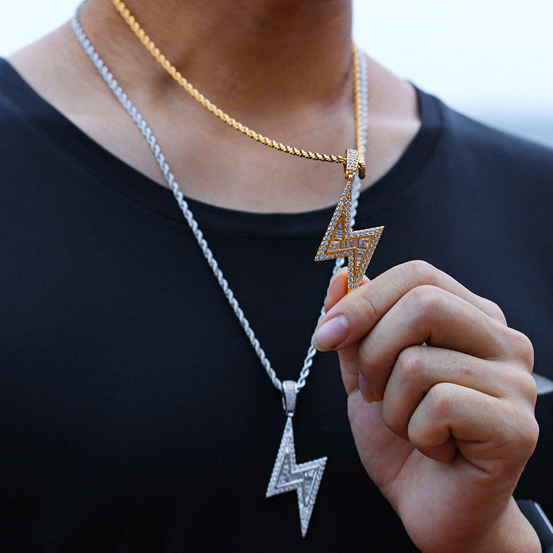 Iced Out 18k Gold Lightning Pendant