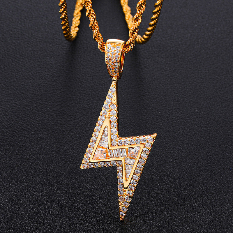 Iced Out 18k Gold Lightning Pendant