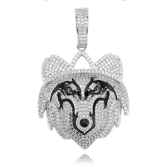 White Gold Iced Wolf Pendant