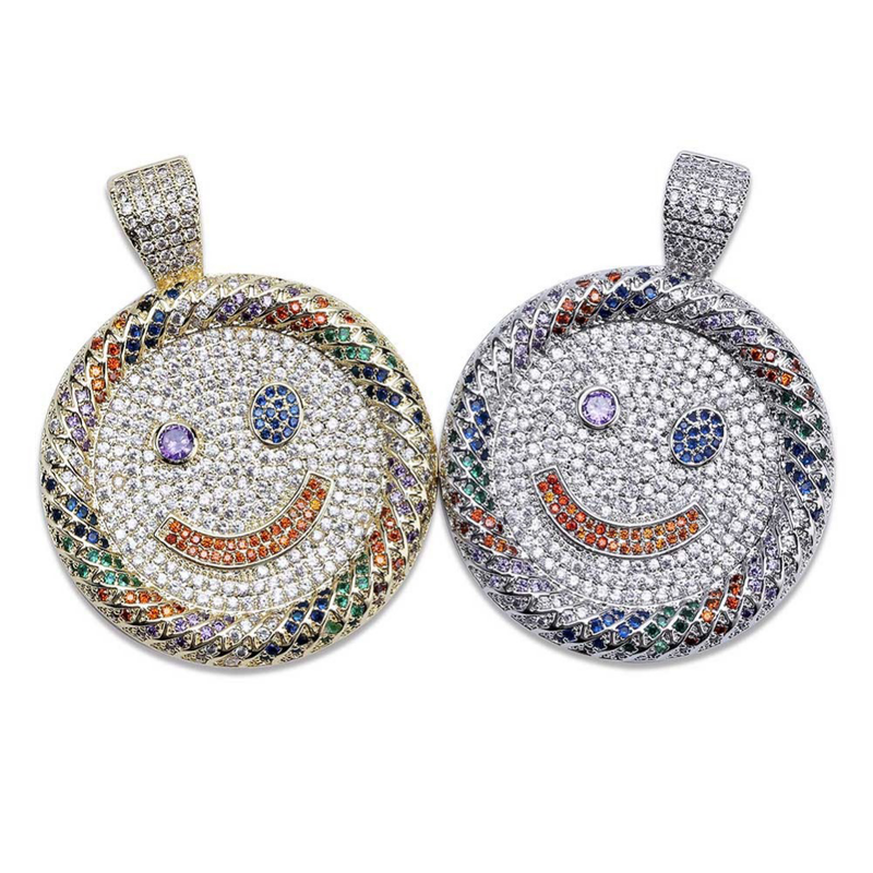 White Gold Iced Multicolour Smile Pendant