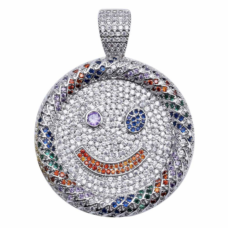 White Gold Iced Multicolour Smile Pendant