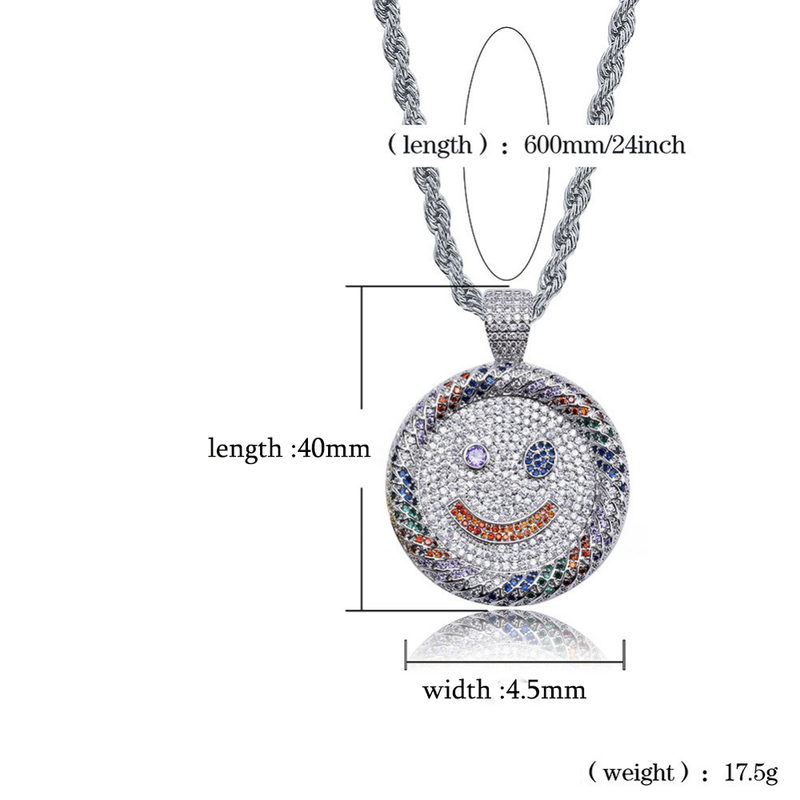 White Gold Iced Multicolour Smile Pendant