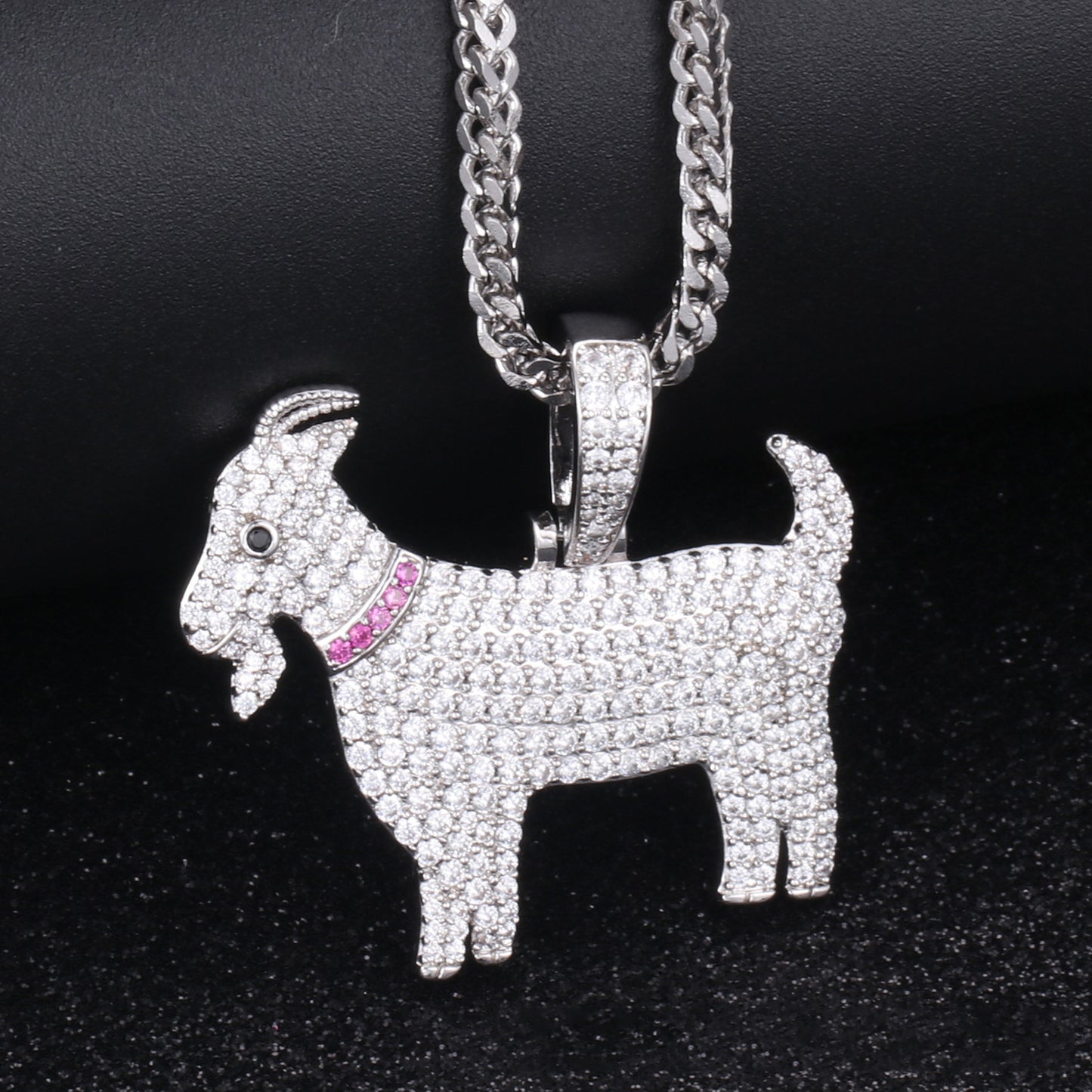 White Gold Iced Out  Goat Pendant