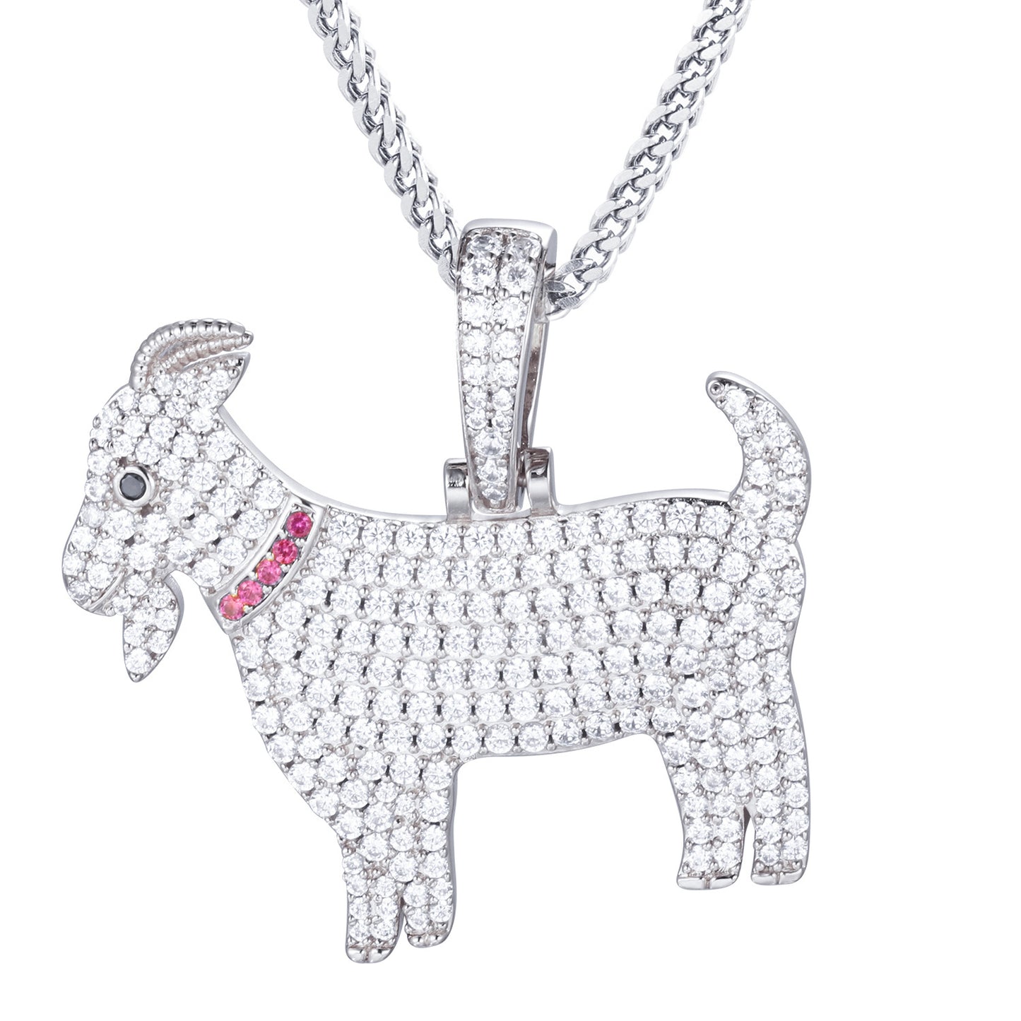 White Gold Iced Out  Goat Pendant